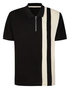 Bigdude Poloshirt mit vertikalen Streifen und Farbblockdesign, Schwarz/Beige