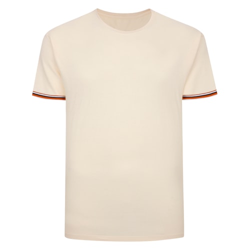 Bigdude – Piqué-T-Shirt mit gerippten Bündchen, Ecru