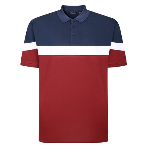 Bigdude Piqué-Poloshirt mit Farbblock-Design, bordeauxrot/marineblau/weiß