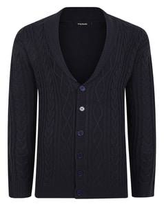 Bigdude – Strickjacke mit Zopfmuster, Marineblau