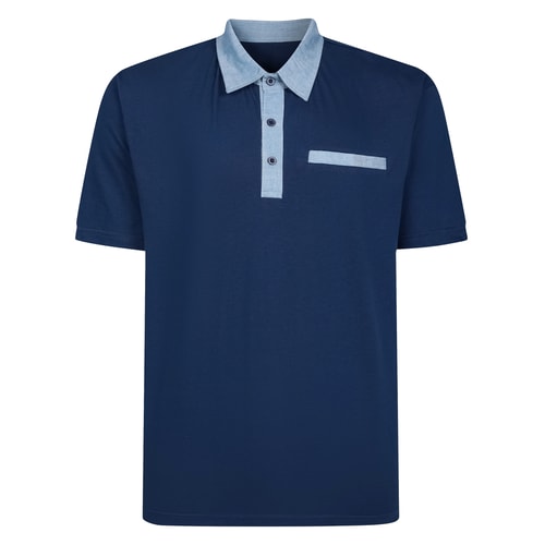 Bigdude Kontrast-Jersey-Poloshirt Marineblau