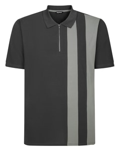 Bigdude Poloshirt mit vertikalen Streifen und Farbblock-Design, Anthrazit/Grau, Größe L