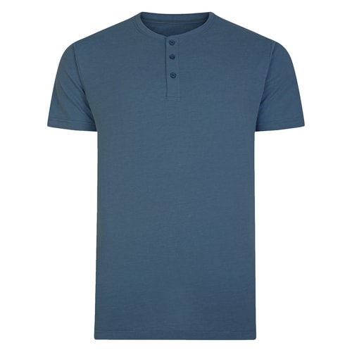 Bigdude T-Shirt mit Knopfleiste Blau meliert Tall Fit 