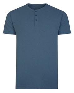 Bigdude T-Shirt mit Knopfleiste Blau meliert Tall Fit 