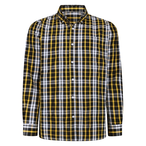 Bigdude Button-Down-Kragen kariertes Langarm-Popelinehemd Gelb