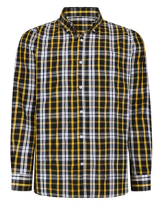 Bigdude Button-Down-Kragen kariertes Langarm-Popelinehemd Gelb