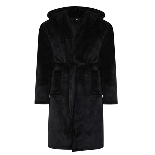 Bigdude Fleece Bademantel mit Kapuze Schwarz