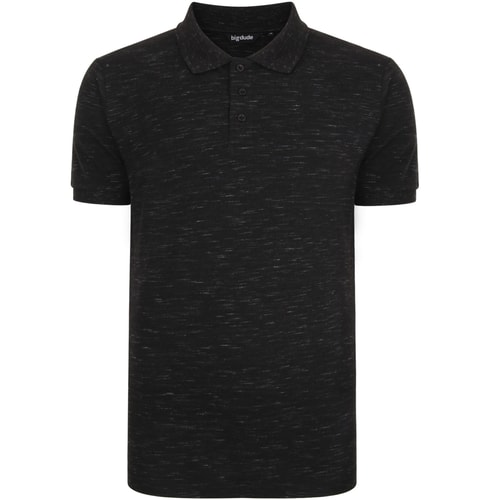 Bigdude Inkjet meliertes Poloshirt Schwarz Tall Fit 