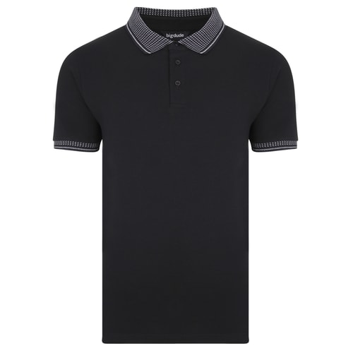 Bigdude Jacquard Kragen Polo Shirt Schwarz