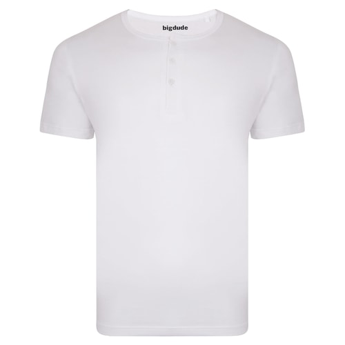 Bigdude T-Shirt mit Knopfleiste Weiß