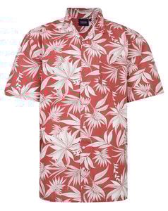 Espionage – Hemd mit großem Allover-Blatt-Print Koralle/Ecru