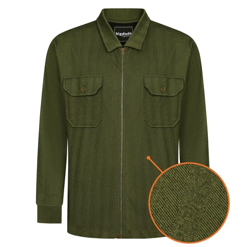 Bigdude Fischgrätmuster-Jacket mit durchgehendem Reißverschluss, Dunkelkhaki