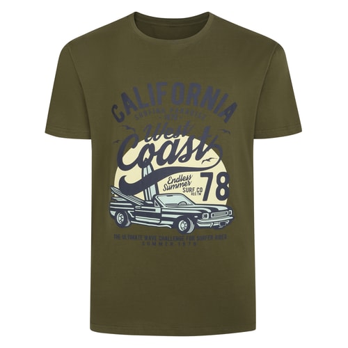 Bigdude – T-Shirt mit West Coast-Print in Khaki