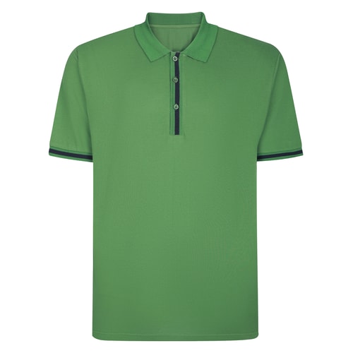 Bigdude Poloshirt mit kontrastfarbener Streifenleiste und abgesetzten Bündchen, Dunkelgrün, Größe L