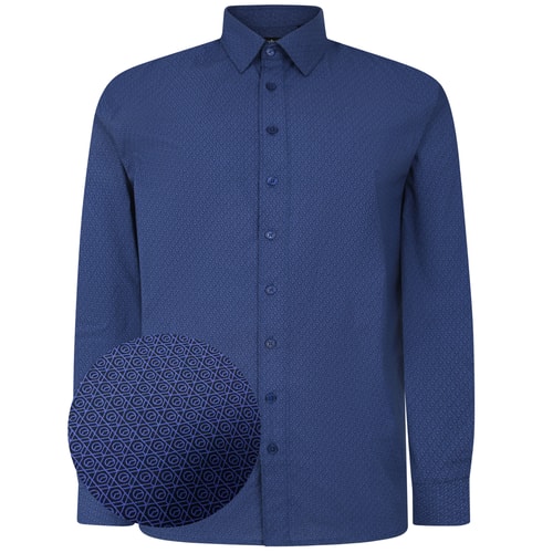 Bigdude Popeline-Hemd mit Allover-Abstraktem-Print, langärmlig, Blau