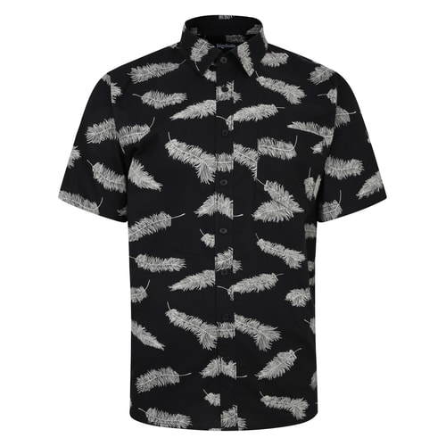 Bigdude All Over Feather Print Kurzarmhemd Schwarz Tall