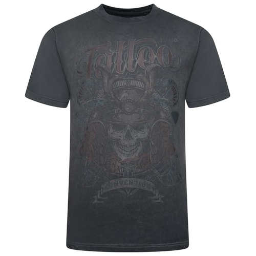 KAM Cool Dye Washed Tattoo Print T-Shirt Schwarz