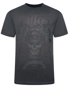 KAM Cool Dye Washed Tattoo Print T-Shirt Schwarz