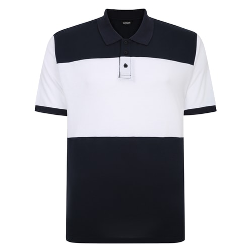 Bigdude – Poloshirt mit Farbblockdesign, Marineblau/Weiß, Tall