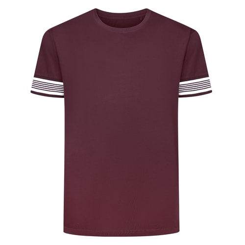 Bigdude Schwergewichts-T-Shirt mit Streifen an den Ärmeln, bordeauxrot, Größe L