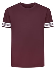 Bigdude Schwergewichts-T-Shirt mit Streifen an den Ärmeln, bordeauxrot, Größe L