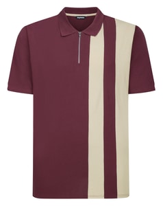 Bigdude Poloshirt mit vertikalen Streifen und Farbblock-Design, Burgunderrot/Stein, Größe L