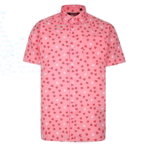 Bigdude Abstraktes Muster Kurzarmhemd Rosa Rot Tall Fit