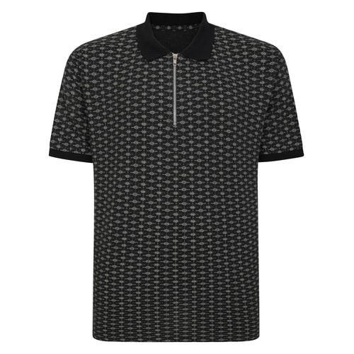 Bigdude AOP Geometrisches Poloshirt mit Reißverschluss Anthrazit Groß