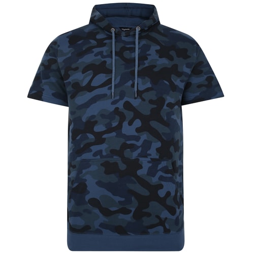 Bigdude Kurzarm-Camouflage-Kapuzenpullover, Marineblau