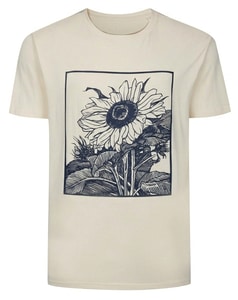 Bigdude Sonnenblumen-Print T-Shirt Ecru