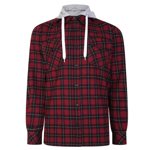 Bigdude Kariertes Flanellhemd mit Kapuze Kirsche/Schwarz