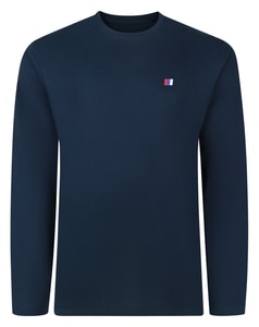 Bigdude Langarm-T-Shirt mit Stickerei, Marineblau, Größe Tall