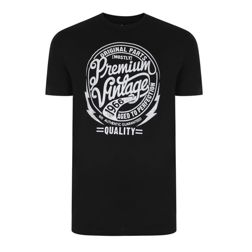 Bigdude T-Shirt mit Premium Vintage Print Schwarz Tall Fit 