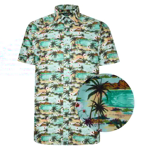 Bigdude Tropic Island Print Kurzarmhemd Grün Tall Fit