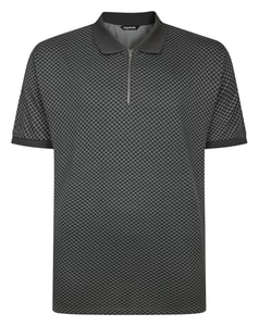 Bigdude Poloshirt mit Reißverschluss, geometrisches Muster, Anthrazit, Größe L