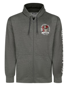 Bigdude Kapuzenpullover mit echtem Tattoo-Print, Anthrazit meliert, Größe L