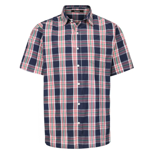 Bigdude Kurzarmhemd mit Cut-away-Kragen, kariert, aus Popeline, Marineblau