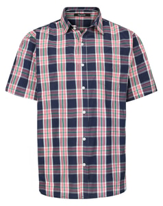 Bigdude Kurzarmhemd mit Cut-away-Kragen, kariert, aus Popeline, Marineblau
