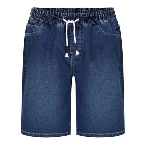 Bigdude Stretch-Jeansshorts mit elastischem Bund in dunkler Waschung