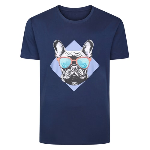 Bigdude T-Shirt mit französischem Bulldoggen-Print, Marineblau
