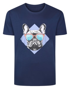 Bigdude T-Shirt mit französischem Bulldoggen-Print, Marineblau