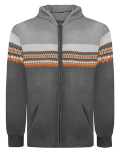 Bigdude Fair Isle Geometric Kapuzenpullover mit durchgehendem Reißverschluss, Anthrazit