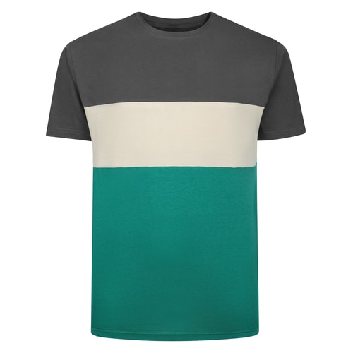 Bigdude Cut & Sew Marl Kurzarm-T-Shirt Anthrazit/Hellbeige/Türkis