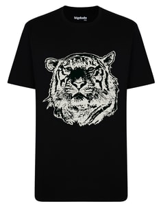 Bigdude T-Shirt mit Tiger-Print, Schwarz