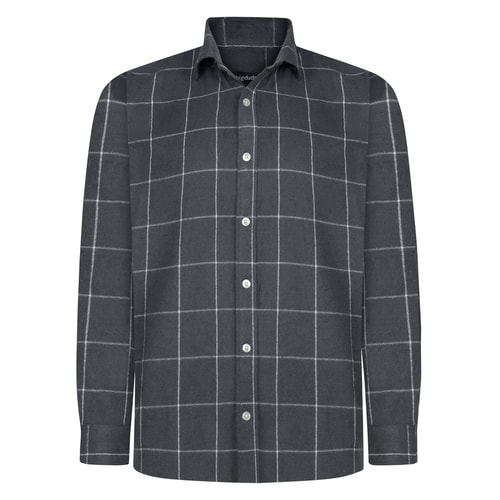 Bigdude Flanellhemd mit Cut-away-Kragen und Karomuster, Anthrazit