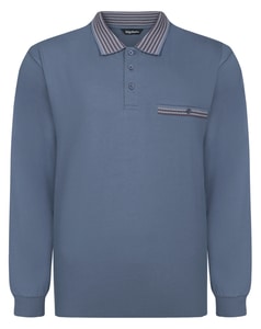 Bigdude Heavy Jersey Langarm-Polohemd mit Kontrastkragen, Dusty Blue, Größe L