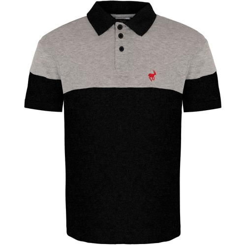 Bigdude Cut & Sew Poloshirt Grau/Schwarz Tall Fit 