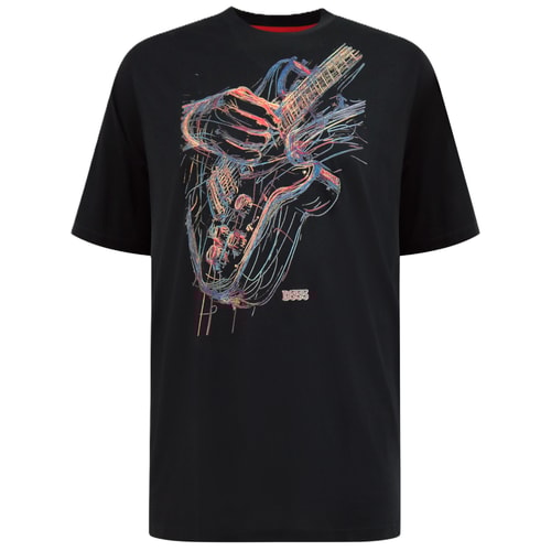 D555 Elliott Mehrfarbiges Gitarren-T-Shirt mit Aufdruck, Schwarz