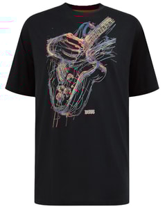 D555 Elliott Mehrfarbiges Gitarren-T-Shirt mit Aufdruck, Schwarz