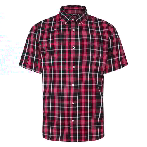 Bigdude Button-Down-Kurzarm-Karohemd Magenta